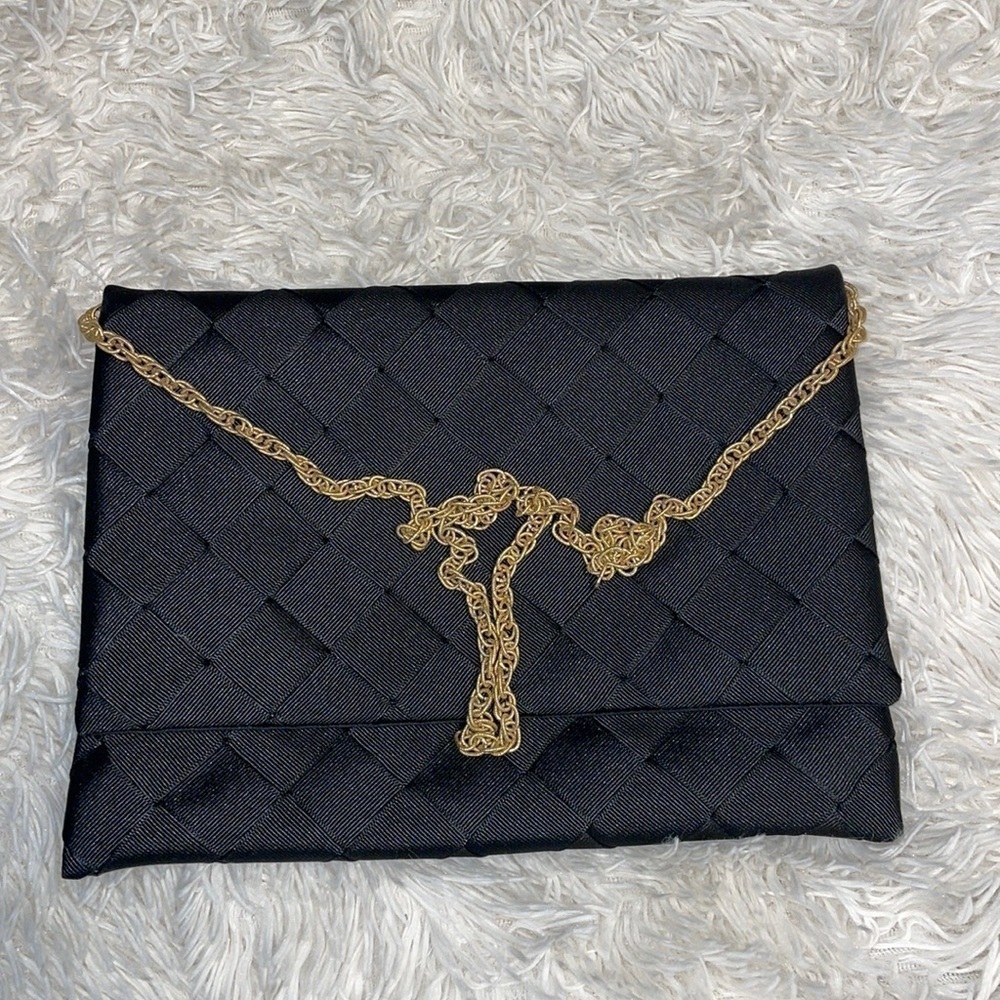 BABS Winnetka Black Woven Evening Clutch Shoulder Bag
